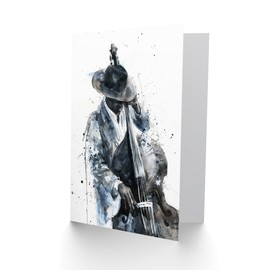 Artery8 Jazz Music Double Bass Player Watercolour Greeting Birthday Card Him Her All Blank