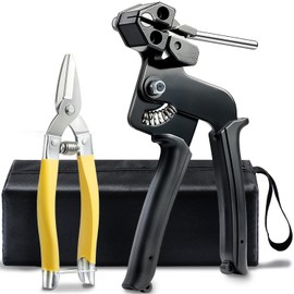 Stainless Steel Zip Tie Gun Kit with Industrial Scissors - Heavy Duty Metal Zip Ties Tensioner & Cutter Tool for Electrical, Used to Repair Outdoor Fences, Pipes, Chain Links, Garden Farm.