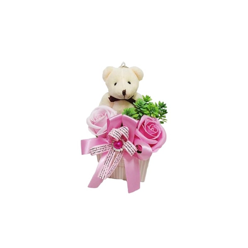 Q-FLA 799662 Soap Flower Bath Salt, Bear, Arrangement, Rose, Pink,