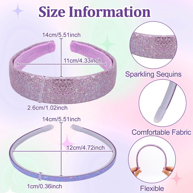 KEUKORZ 7 Pcs Glitter Headbands Set Purple Sparkly Gradient Knotted