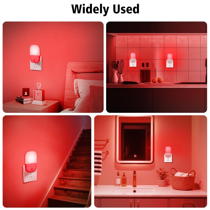echosari LED Red Night Lights Plug into Wall, 2 Pack