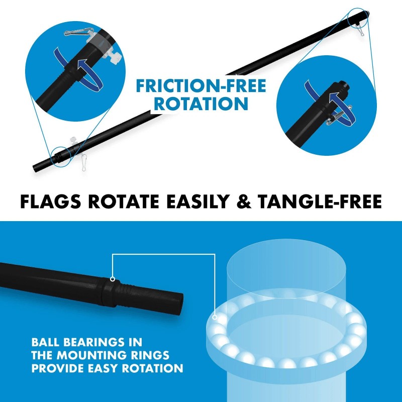 G128 Combo Pack: 6 Feet Tangle Free Spinning Flagpole (Black)