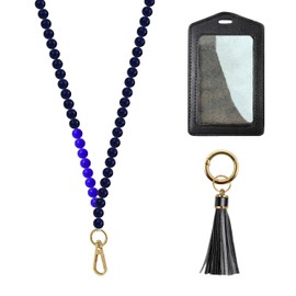 Designer Silicone Blue Beaded Lanyards for ID Badges for Women Cute Teacher Lanyard with ID Holder Breakaway Lanyard Necklace for Women