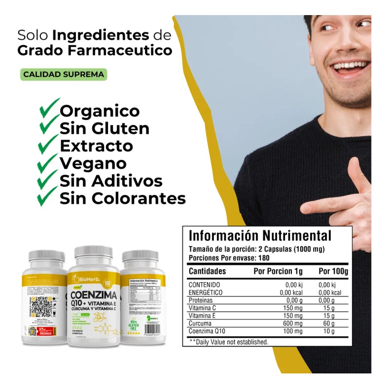 Coenzima Q10 + Vitamina E, C Y Curcuma - 180