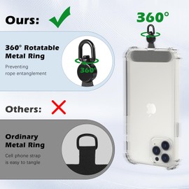 MoKo 2 Pack Phone Tether Tab, Rotatable 360° Phone Lanyard Patch, Polyester Phone Strap Replacement Part with Metal Matte Ring, Universal Phone Strap Tabs for Most Phone Cases, Black