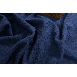 BELIZZI HOME 100% Cotton Bed Blanket, Breathable Thermal Blanket Full - Queen Size, Soft Chevron 90 inch x90 , Perfect for Layering Any All Season, Navy Blue