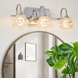 Brushed Nickel Vintage Crystal Vanity Light - 3-Light Bathroom Mirror Fixture with Clear Glass Shades