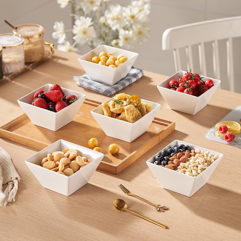 Porcelain Small Serving Bowls Set of 6, 13 Oz Square
