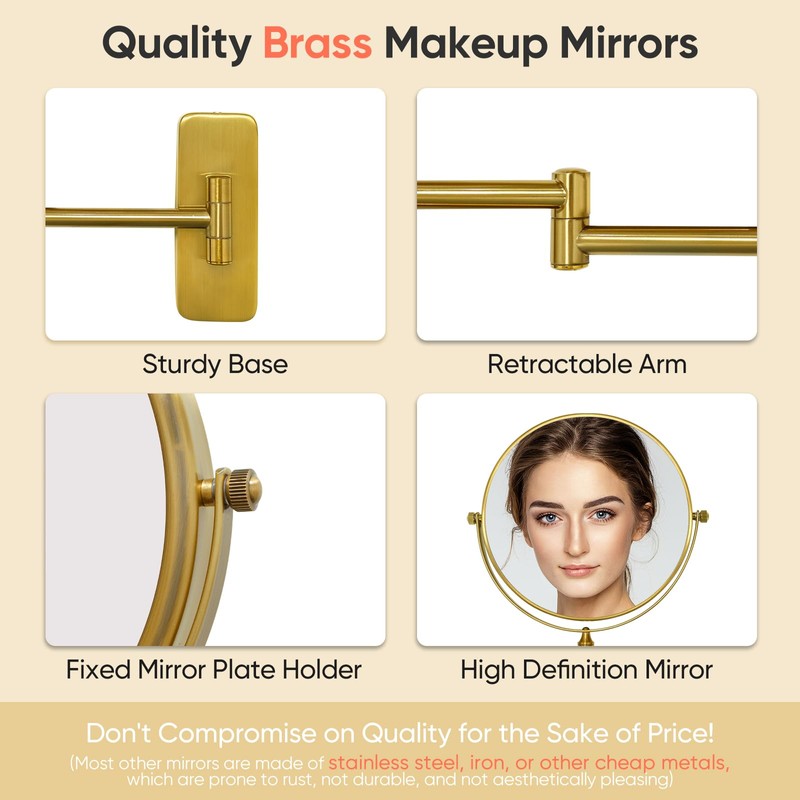 GURUN 8" Wall Mounted Makeup Mirror with 7X Magnification,Two-Sided Swivel