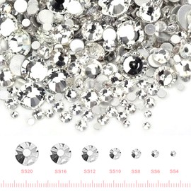 Hurifeng Set of 7 Flat Rhinestones in Flower Box - 3500 Crystal Rhinestones for DIY Nail Design, Jewellery Crafts, Fashion & Textiles - 7 Sizes SS4-SS20, (Silver)