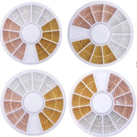 YesLady 3D Nail Art Gold Caviar Mini Bead Metal Steel Studs Manicures Decoration 4 Wheels four Size