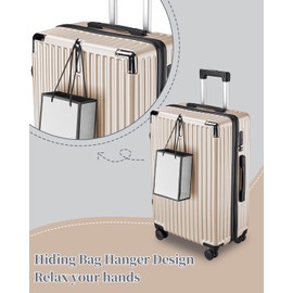 sukiost Hardside 20 Inch Carry on Luggage with Hook, Spinner Suitcases with Wheels for Travel, Lightweight Luggage with TSA Lock Champagne