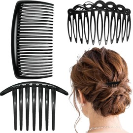 3 Pcs Hair Combs Slides, Plastic French Twist Side Combs Strong Hold Twist Teeth Slides Combs Hair Clips Accessories Black Comb for Multiple Hairstyles Girls Women Girls Thick Fine Hair Weddin