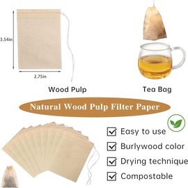 100Pcs Tea Filter Bags, Biodegradable and Compostable, Unbleached Empty Tea Infuser Sachets with Drawstring, Tea Bags for Loose Leaf Tea and Coffee(3.54 x 2.75 inch)