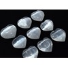 Pair 2.5" Natural White Selenite Puffy Hearts Polished Cat's Eye