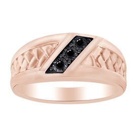 Mens Wedding Ring 1/15 Ct Black Natural Diamond in 14k Rose Gold Over Sterling Silver Ring Size - 4