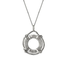 Sterling Silver Life Ring Saver Preserver Lifeguard Pendant Necklace, 18”