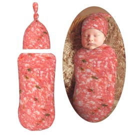 Muishi Salami Smoked Sausage Slices Funny Food Newborn Swaddle Blankets Hat Sets Soft Baby Receiving Blanket Swaddle Sack for Baby Shower Infant Boy Girl Gift