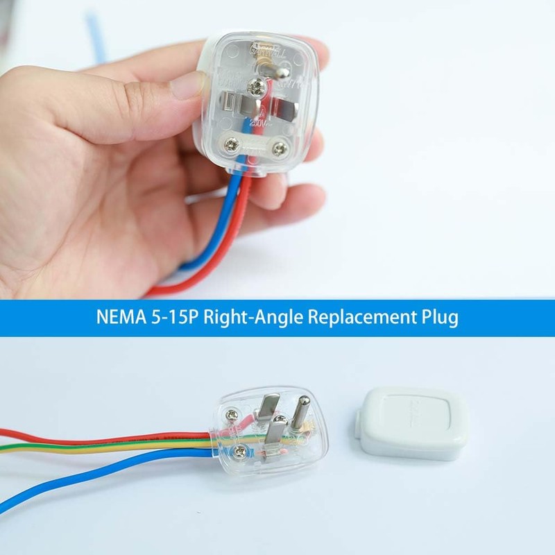 NEMA 5-15P Right-Angle Replacement Plug (White) – 125V 10A Angled