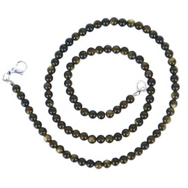 Taddart Minerals - Black Necklace Made from Natural Gemstone Gold Obsidian with 4 mm Balls and 45 cm Length - Handmade, gold obsidian, gold obsidian