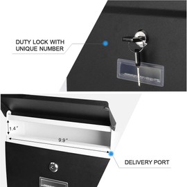 Black Mailboxes with Key Lock, Wall Mounted Large Capacity Mailbox, 15 3/5" x 10 3/5" x 3 1/2"