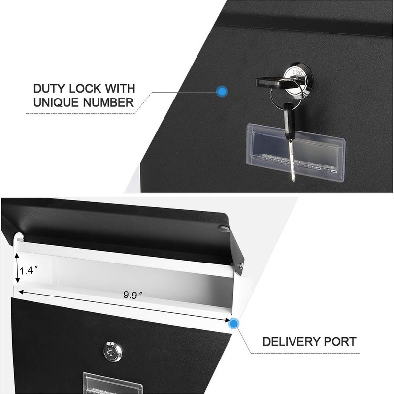 Black Mailboxes with Key Lock, Wall Mounted Large Capacity Mailbox,