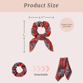 Mirlern 8-Piece Bows Satin Hair Scrunchies for Women and Girls, Bunny Ears Elastic Hair Ties No Damage Ribbon Ponytail Holders Hair Accessories (Patterned Style)