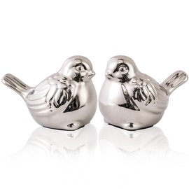 SURE YUESI Set of 2 Small Birds Statues Silver Home Decor Modern Boho Style Figurine Decorative Ornaments for Living Room, Bedroom, Office Desktop, Cabinets, Shelf