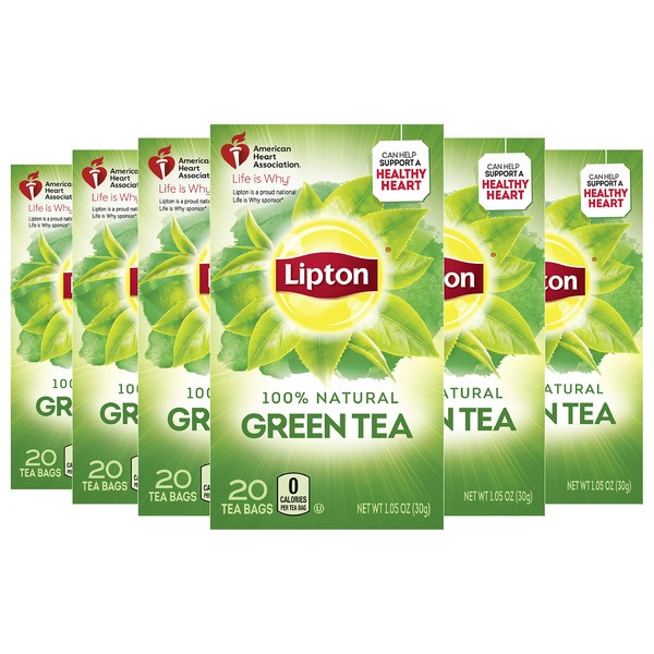 Lipton 100% Natural Green Tea, 20 Count (Pack of 6)