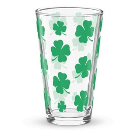 Moonlight4225 St Patricks Day Pint Glass, Irish Themed Pint Glasses, 16oz Printed Full Wrap Pint Glass (6-Pack Four Leaf Clovers)