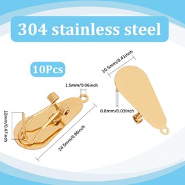 SOFPLATE 1 Box 10Pcs Gold Clip on Earring Findings Teardrop Earring Post Clip Stainless Steel French Stud Earrings with Loop Fingernail Earring Converter for Jewelry Making Supplies DIY Dangle Earring