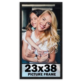 23x38 Frame Black Picture Frame - Complete Modern Photo Frame Includes UV Acrylic Shatter Guard Front, Acid Free Foam Backing Board, Hanging Hardware Wood Wall Frames for Family Photos - no Mat