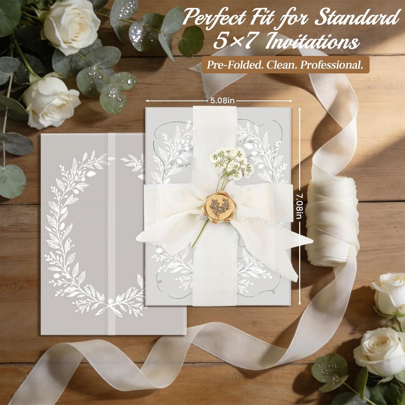 Dadoudou 50 Set Wedding Invitation Kit, Pre-Folded Vellum Jackets for