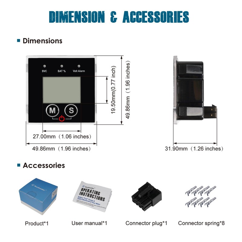 Runleader 12V 24V 36V 48V Digital Battery Indicator Voltmeter with