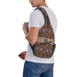 NISENASU Tribal Geometric Aztec Pattern Sling Bag Crossbody Backpack,Native Southwestern Design Tan Gray Brown Chest Bag Adjustable Shoulder Bag Navajo Ethnic Print Travel Daypack