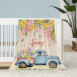 Spring Theme Throw Blanket for Baby 30x40 Small Farmhouse Truck Floral Blanket for Toddler Swaddle Pet Crib Soft Fuzzy Plush Fleece Blankets and Throws Easter Decorative Blanket