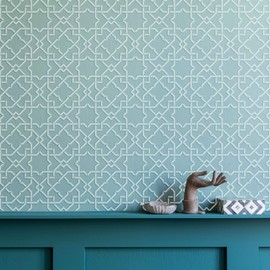 NAKLEO Mazara Tile Reusable Plastic Stencil - Spanish Lines Moorish - Moroccan Geometric - Paving Stone Concrete Floor Wall Painting Template Wood (20 x 20 cm)