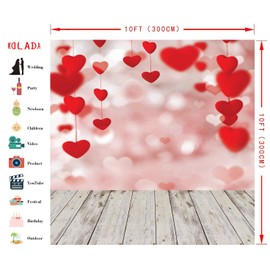 WOLADA 10x10ft Valentine's Day Photography Backdrop Love Heart Wood Floor Vinyl Background Photo Background Studio 10870