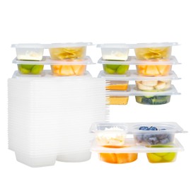 ZMLLAYE Reusable Snack Containers with Lids - 2 Compartment Snack Containers for Kids & Adults, Portable Leakproof BPA-Free Snack Pack Containers (Set of 10)
