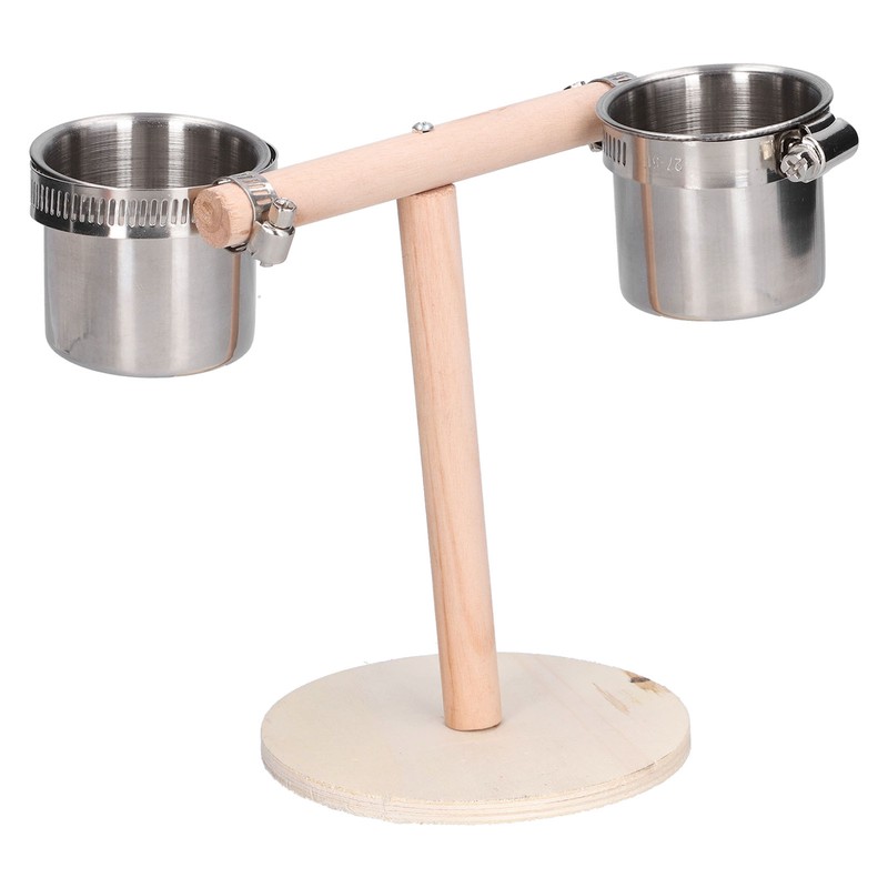Bird Perch Stand Wooden Parrots Stand with Stainless Steel Feeding