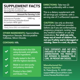 Grass Fed Colostrum Supplement for Immune and Gut Health - 1000mg Bovine Colostrum per Serving with 40% IgG - 120 Count - Non-GMO, Gluten-Free Colostrum Capsules for Adults - 60 Day Supply