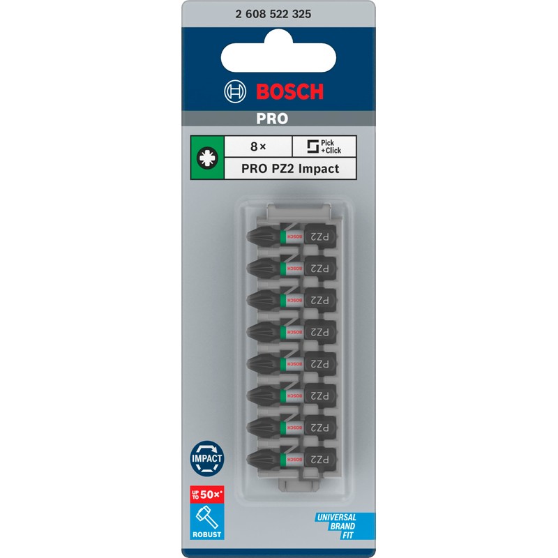 Bosch Professional 8-Piece Screwdriver Bit Set Phillips (Impact Control, PZ2