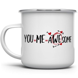 Valentine's Day Mug, Couples Love 12oz Enamel Camp Cup, Romantic Gift for Girlfriend Boyfriend Husband Wife Anniversary Engagement