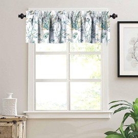 Llylumty Ocean Beach Valances for Kitchen,Watercolor Underwater Gold Shell Coral Underwater Animals Plant Seaweed Home Decor Rod Pocket Window Drapes for Kitchen Bedroom 54x18in