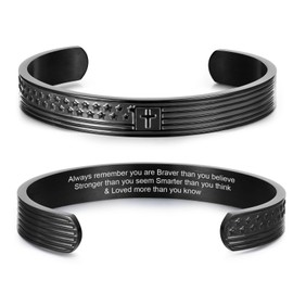 Cross Cuff Bangle Bracelets for Men : Engraved Bible Verse American Flag Cross Bracelet Men's Faith Christian Jewelry Gifts for Men Son Dad Brother Husband Prayer,Always Remember You are Braver