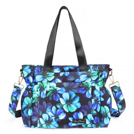 CLOUDMUSIC Work Tote Crossbody Shoulder Bag For Women Nurse Teacher Beach Travel Shopping(Blue Flowers In Black)