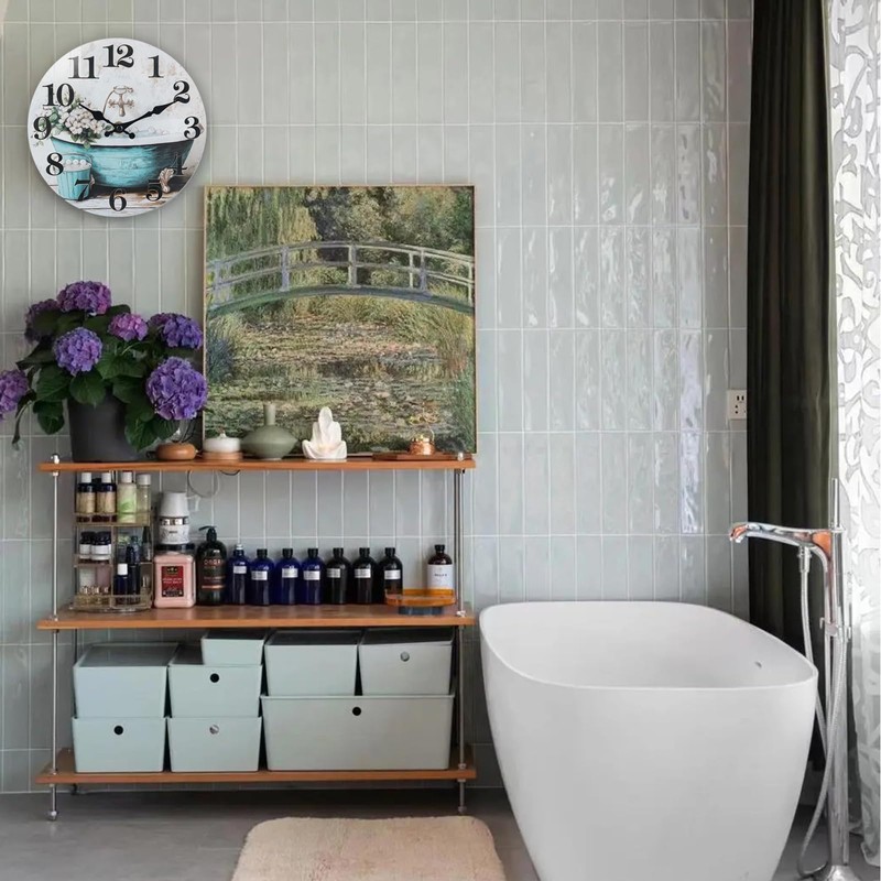 Bathroom Wall Clock,Rustic Style Waterproof Glass Shower Clock Wall Clock