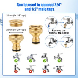 Sylken 2 PCS Garden Hose Tap Connector, 1/2 Inch and 3/4 Inch 2-in-1 Female Threaded Faucet Quick Connector, Garden Hose Pipe Faucet Adapter