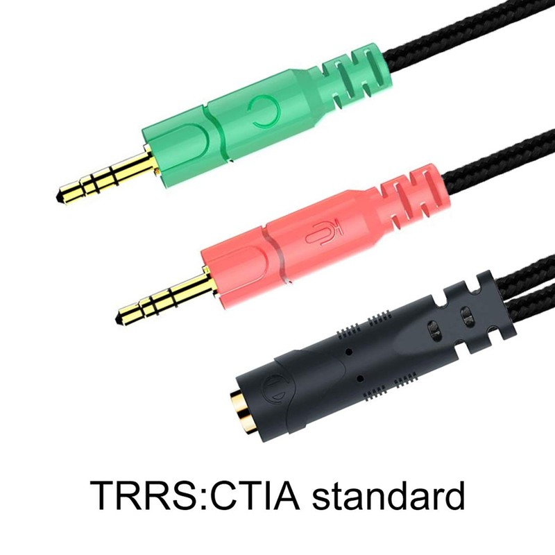 ENVEL 4極 3極 変換 ヘッドセットスプリッターケーブル (4極メス - 3極オス×2) PC用3.5mmヘッドホンアダプター メスヘッドフォン/マイク付きデュアル3.5mmオスに変換