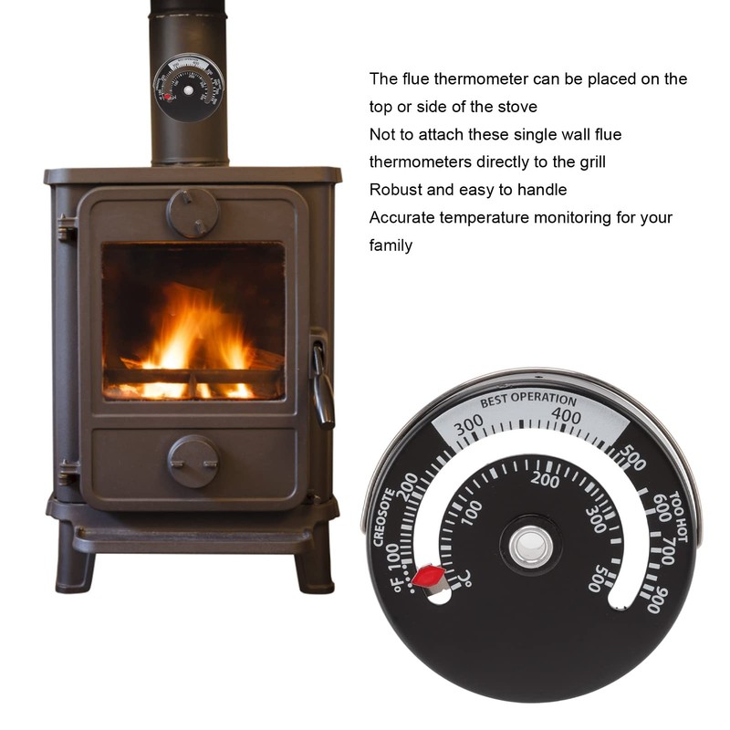 Stove Thermometer, Accurate Measurement Magnetic Fireplace Thermometer Aluminum Alloy Dial